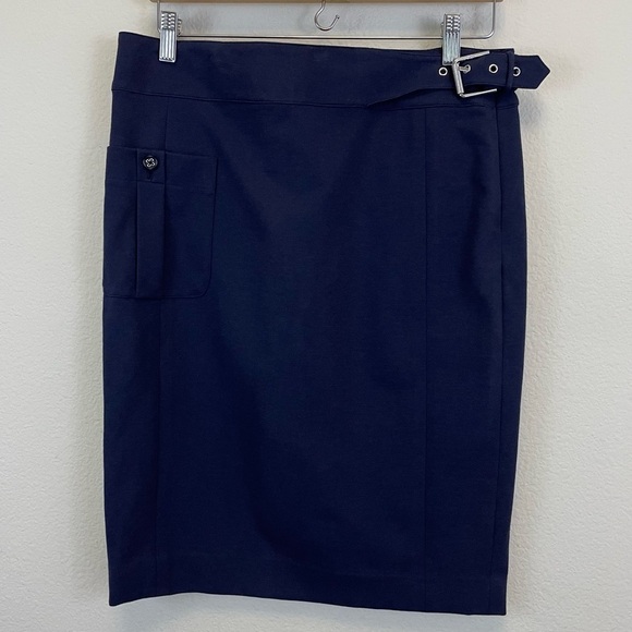 Ralph Lauren Black Label Navy Nautical‎ Belted Pencil Skirt Size 10 - Picture 2 of 7